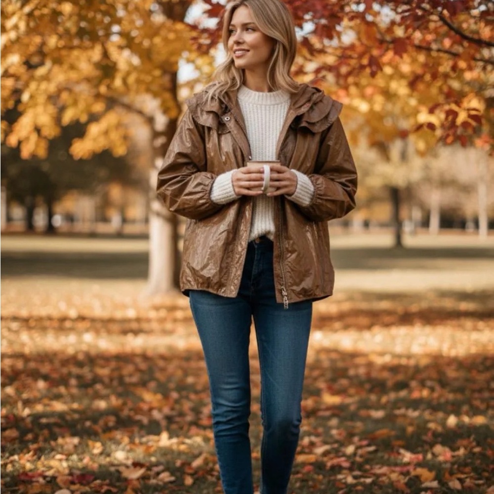 Anthro x The Korner hooded mocha jacket Sz Small 35in PTP Boxy NWT